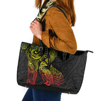 Aotearoa Moko Tribal Tattoo Leather Tote Bag New Zealand Maori Penguin and Fantail Reggae Style