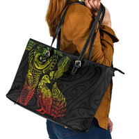 Aotearoa Moko Tribal Tattoo Leather Tote Bag New Zealand Maori Penguin and Fantail Reggae Style