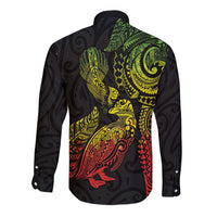 Aotearoa Moko Tribal Tattoo Long Sleeve Button Shirt New Zealand Maori Penguin and Fantail Reggae Style