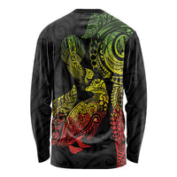 Aotearoa Moko Tribal Tattoo Long Sleeve Shirt New Zealand Maori Penguin and Fantail Reggae Style