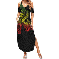 Aotearoa Moko Tribal Tattoo Summer Maxi Dress New Zealand Maori Penguin and Fantail Reggae Style