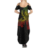Aotearoa Moko Tribal Tattoo Summer Maxi Dress New Zealand Maori Penguin and Fantail Reggae Style