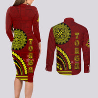Kolisi Tonga Atele Couples Matching Long Sleeve Bodycon Dress and Long Sleeve Button Shirt Ngatu and Polynesian Pattern LT03 - Polynesian Pride