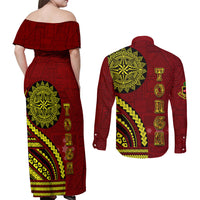 Kolisi Tonga Atele Couples Matching Off Shoulder Maxi Dress and Long Sleeve Button Shirt Ngatu and Polynesian Pattern LT03 - Polynesian Pride