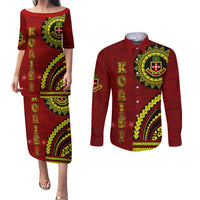 Kolisi Tonga Atele Couples Matching Puletasi and Long Sleeve Button Shirt Ngatu and Polynesian Pattern LT03 Red - Polynesian Pride