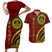 Kolisi Tonga Atele Couples Matching Short Sleeve Bodycon Dress and Hawaiian Shirt Ngatu and Polynesian Pattern LT03 Red - Polynesian Pride
