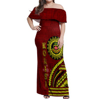 Kolisi Tonga Atele Off Shoulder Maxi Dress Ngatu and Polynesian Pattern LT03 Women Red - Polynesian Pride
