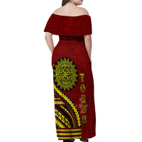 Kolisi Tonga Atele Off Shoulder Maxi Dress Ngatu and Polynesian Pattern LT03 - Polynesian Pride