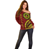Kolisi Tonga Atele Off Shoulder Sweater Ngatu and Polynesian Pattern