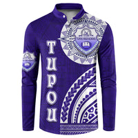 Tupou College Toloa Button Sweatshirt Ngatu and Polynesian Pattern LT03 Blue - Polynesian Pride