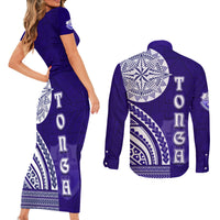 Tupou College Toloa Couples Matching Short Sleeve Bodycon Dress and Long Sleeve Button Shirt Ngatu and Polynesian Pattern LT03 - Polynesian Pride