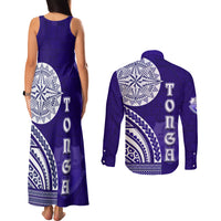 Tupou College Toloa Couples Matching Tank Maxi Dress and Long Sleeve Button Shirt Ngatu and Polynesian Pattern LT03 - Polynesian Pride