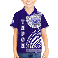 Tupou College Toloa Family Matching Summer Maxi Dress and Hawaiian Shirt Ngatu and Polynesian Pattern LT03 Son's Shirt Blue - Polynesian Pride