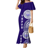 Tupou College Toloa Mermaid Dress Ngatu and Polynesian Pattern LT03 Women Blue - Polynesian Pride