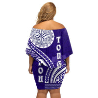 Tupou College Toloa Off Shoulder Short Dress Ngatu and Polynesian Pattern LT03 - Polynesian Pride