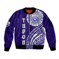 Tupou College Toloa Sleeve Zip Bomber Jacket Ngatu and Polynesian Pattern LT03 Unisex Blue - Polynesian Pride