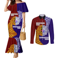 Kolisi Tonga Atele and Tupou College Toloa Couples Matching Mermaid Dress and Long Sleeve Button Shirt Ngatu and Polynesian Spiral Pattern LT03 Red - Polynesian Pride