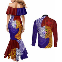 Kolisi Tonga Atele and Tupou College Toloa Couples Matching Mermaid Dress and Long Sleeve Button Shirt Ngatu and Polynesian Spiral Pattern LT03 - Polynesian Pride