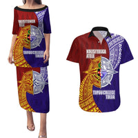 Kolisi Tonga Atele and Tupou College Toloa Couples Matching Puletasi and Hawaiian Shirt Ngatu and Polynesian Spiral Pattern LT03 Red - Polynesian Pride