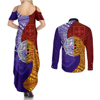 Kolisi Tonga Atele and Tupou College Toloa Couples Matching Summer Maxi Dress and Long Sleeve Button Shirt Ngatu and Polynesian Spiral Pattern LT03 - Polynesian Pride