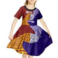 Kolisi Tonga Atele and Tupou College Toloa Kid Short Sleeve Dress Ngatu and Polynesian Spiral Pattern