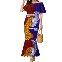Kolisi Tonga Atele and Tupou College Toloa Mermaid Dress Ngatu and Polynesian Spiral Pattern LT03 Women Red - Polynesian Pride