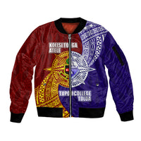 Kolisi Tonga Atele and Tupou College Toloa Sleeve Zip Bomber Jacket Ngatu and Polynesian Spiral Pattern LT03 Unisex Red - Polynesian Pride