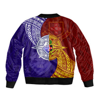 Kolisi Tonga Atele and Tupou College Toloa Sleeve Zip Bomber Jacket Ngatu and Polynesian Spiral Pattern LT03 - Polynesian Pride