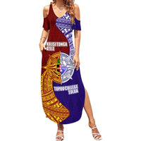 Kolisi Tonga Atele and Tupou College Toloa Summer Maxi Dress Ngatu and Polynesian Spiral Pattern LT03 Women Red - Polynesian Pride