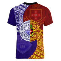 Kolisi Tonga Atele and Tupou College Toloa Women V-Neck T-Shirt Ngatu and Polynesian Spiral Pattern