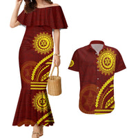 Tonga High School Couples Matching Mermaid Dress and Hawaiian Shirt Ngatu and Polynesian Pattern LT03 Red - Polynesian Pride