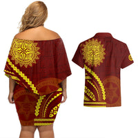 Tonga High School Couples Matching Off Shoulder Short Dress and Hawaiian Shirt Ngatu and Polynesian Pattern LT03 - Polynesian Pride