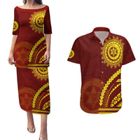 Tonga High School Couples Matching Puletasi and Hawaiian Shirt Ngatu and Polynesian Pattern LT03 Red - Polynesian Pride