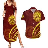 Tonga High School Couples Matching Summer Maxi Dress and Hawaiian Shirt Ngatu and Polynesian Pattern LT03 Red - Polynesian Pride