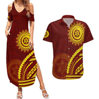 Tonga High School Couples Matching Summer Maxi Dress and Hawaiian Shirt Ngatu and Polynesian Pattern LT03 Red - Polynesian Pride