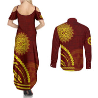 Tonga High School Couples Matching Summer Maxi Dress and Long Sleeve Button Shirt Ngatu and Polynesian Pattern LT03 - Polynesian Pride