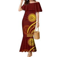 Tonga High School Mermaid Dress Ngatu and Polynesian Pattern LT03 Women Red - Polynesian Pride