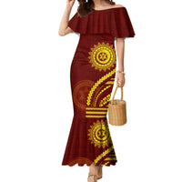 Tonga High School Mermaid Dress Ngatu and Polynesian Pattern LT03 Women Red - Polynesian Pride