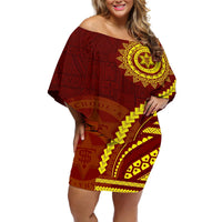 Tonga High School Off Shoulder Short Dress Ngatu and Polynesian Pattern LT03 Women Red - Polynesian Pride