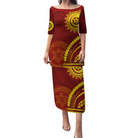Tonga High School Puletasi Ngatu and Polynesian Pattern LT03 Long Dress Red - Polynesian Pride