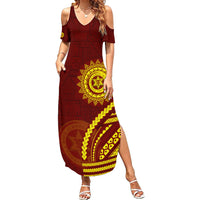 Tonga High School Summer Maxi Dress Ngatu and Polynesian Pattern LT03 Women Red - Polynesian Pride