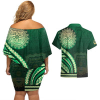 Saineha High School Couples Matching Off Shoulder Short Dress and Hawaiian Shirt Ngatu and Polynesian Pattern LT03 - Polynesian Pride