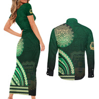 Saineha High School Couples Matching Short Sleeve Bodycon Dress and Long Sleeve Button Shirt Ngatu and Polynesian Pattern LT03 - Polynesian Pride