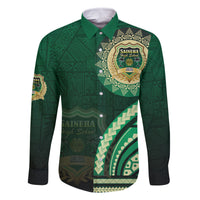 Saineha High School Family Matching Off Shoulder Short Dress and Hawaiian Shirt Ngatu and Polynesian Pattern LT03 Dad's Shirt - Long Sleeve Green - Polynesian Pride