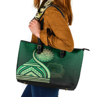 Saineha High School Leather Tote Bag Ngatu and Polynesian Pattern LT03 Green - Polynesian Pride
