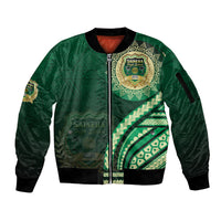 Saineha High School Sleeve Zip Bomber Jacket Ngatu and Polynesian Pattern LT03 Unisex Green - Polynesian Pride