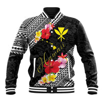 Aloha Hawaii Hibiscus and Plumeria Flowers Baseball Jacket Kanaka Maoli Tattoo Polynesian Pattern