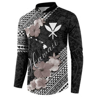 Aloha Hawaii Hibiscus and Plumeria Flowers Button Sweatshirt Kanaka Maoli Tattoo Polynesian Pattern Gray Color