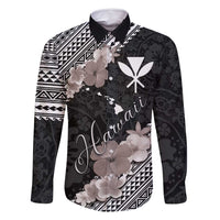 Aloha Hawaii Hibiscus and Plumeria Flowers Family Matching Mermaid Dress and Hawaiian Shirt Kanaka Maoli Tattoo Polynesian Pattern Gray Color