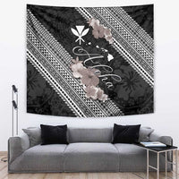 Aloha Hawaii Hibiscus and Plumeria Flowers Tapestry Kanaka Maoli Tattoo Polynesian Pattern Gray Color
